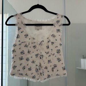 Reformation White Floral Lace Top 100% Linen